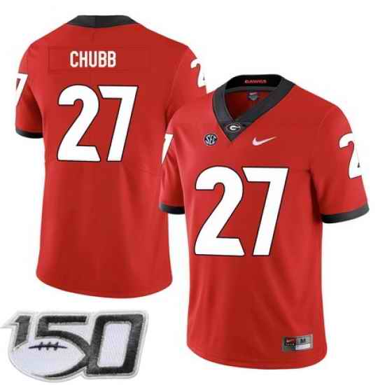 Georgia Bulldogs 27 Nick Chubb Red Nike College Football stitched 150th Anniversary Patch jersey